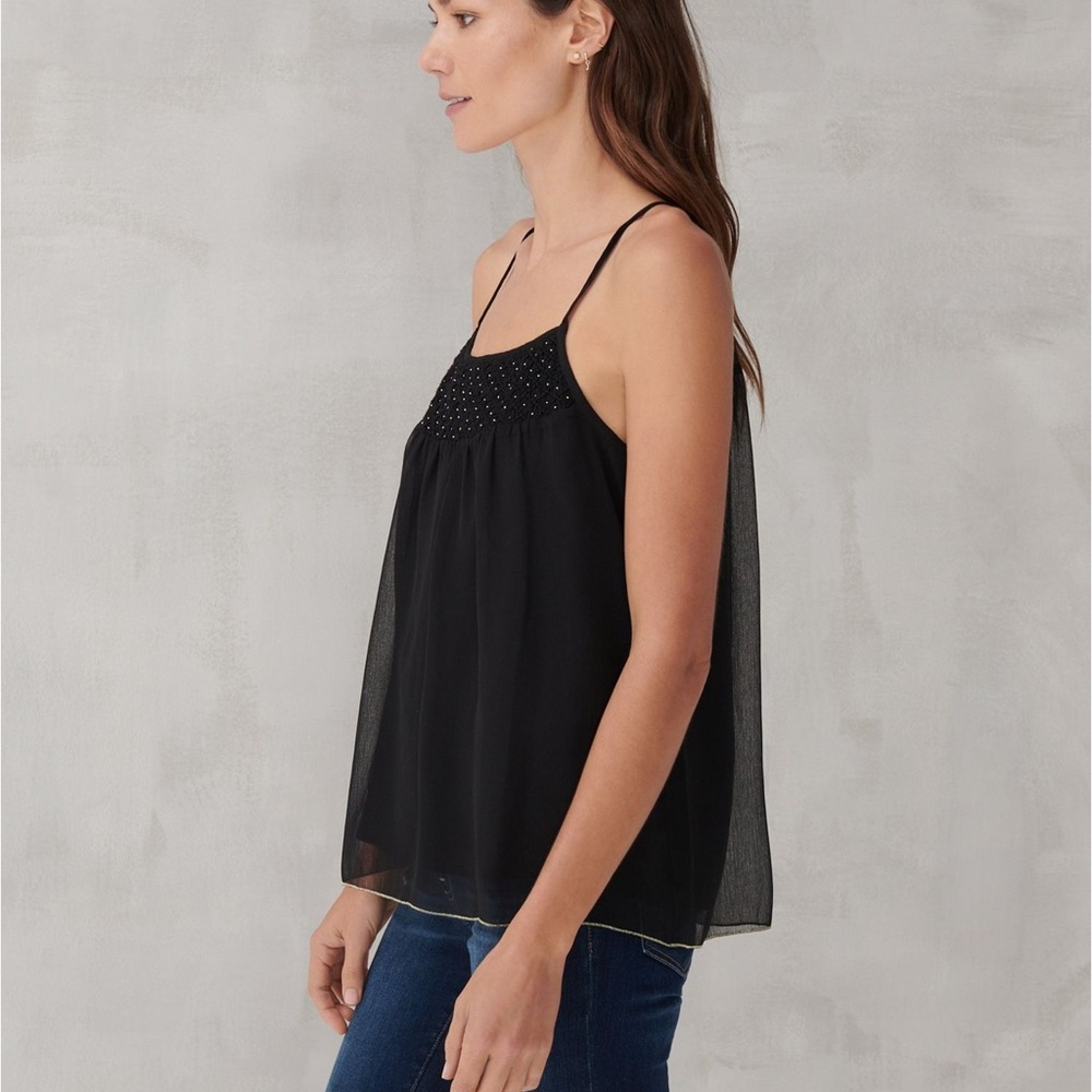 Lucky Brand smocked cami NWT black beaded tank top velvet straps Size Small